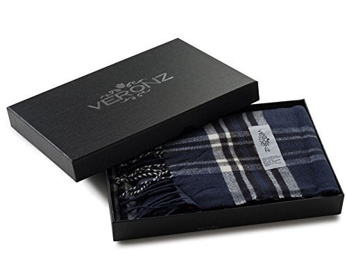VERONZ Super Soft Luxurious Classic Cashmere Feel Winter Scarf (Navy Plaid) - Image 2