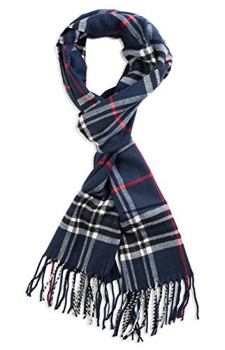 VERONZ Super Soft Luxurious Classic Cashmere Feel Winter Scarf (Navy Plaid) - Image 4