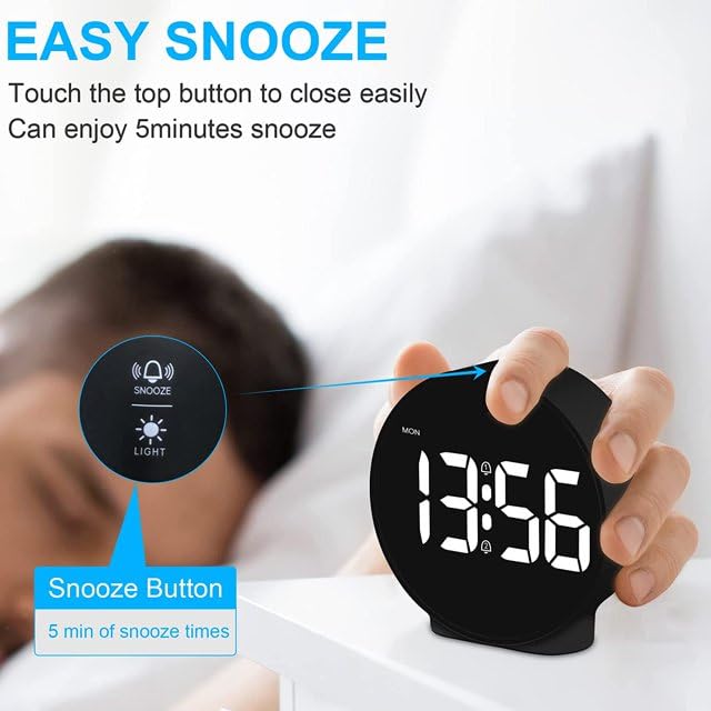 Jukmen Digital Alarm ClockHD LED Display Digital Alarm Clock Simple Table Clock Electronic Desk Clock Dual Alarms 1224Hr 4 Adjustable Brightness for Bedroom Office Table Black - Image 3