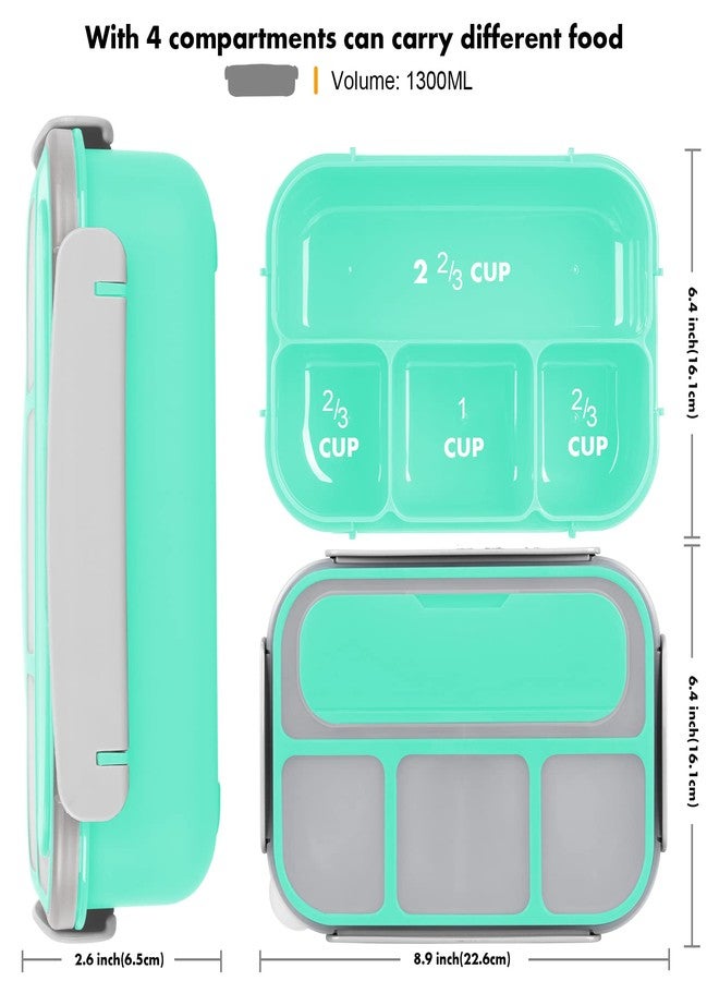 Yumuk Bento Box, 1300ML Adult & Kids Lunch Box with 4 Compartment & Food Picks, Cake Cups, Leak-Proof, Microwave/Dishwasher/Freezer Safe (Green) - Image 2