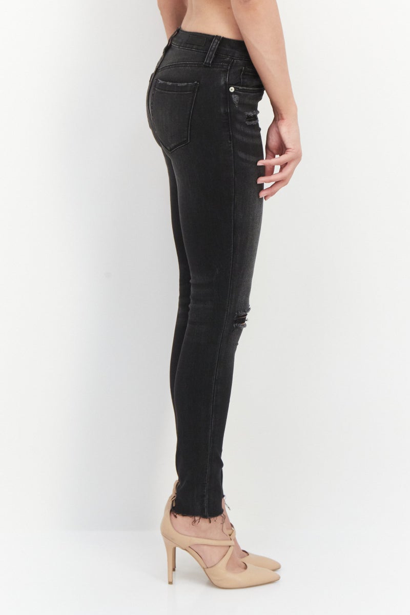 Blank NYC Women Mid Rise Skinny Fit Washed Stretchable Jeans, Black - Image 3