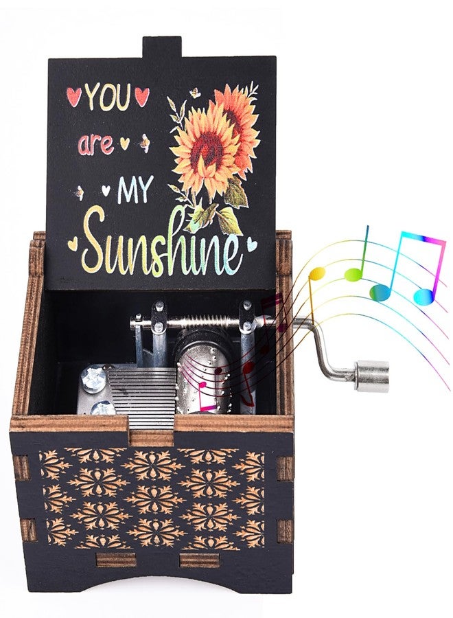 byykit You are My Sunshine Music Box,Wooden Hand Crank Engraved Musical Boxes,Antique Vintage Small Musical Box with Laser Engraving for Kids Mom Daughter Wife,Unique Gift for Birthday Anniversary Mother Day - Image 1