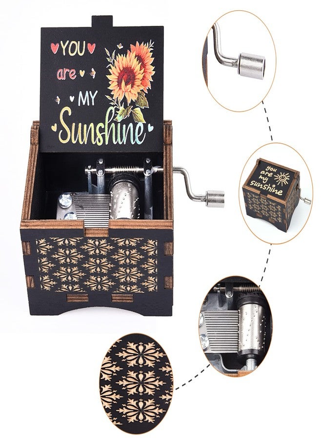 byykit You are My Sunshine Music Box,Wooden Hand Crank Engraved Musical Boxes,Antique Vintage Small Musical Box with Laser Engraving for Kids Mom Daughter Wife,Unique Gift for Birthday Anniversary Mother Day - Image 4