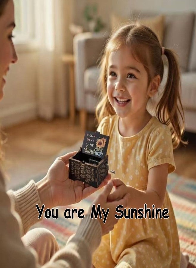 byykit You are My Sunshine Music Box,Wooden Hand Crank Engraved Musical Boxes,Antique Vintage Small Musical Box with Laser Engraving for Kids Mom Daughter Wife,Unique Gift for Birthday Anniversary Mother Day - Image 2