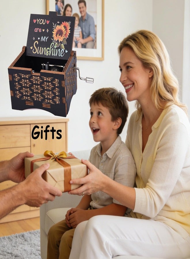 byykit You are My Sunshine Music Box,Wooden Hand Crank Engraved Musical Boxes,Antique Vintage Small Musical Box with Laser Engraving for Kids Mom Daughter Wife,Unique Gift for Birthday Anniversary Mother Day - Image 3