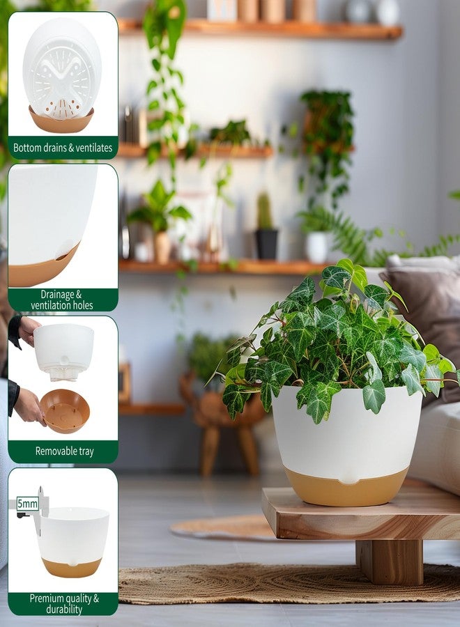 Koalaime Plant Pots 12/10/8 inch Set of 3, Large Modern Planter Pots with Drainage Holes and Saucers, Plastic Self Watering Flower Pots for Indoor Outdoor Plants Flowers - Image 4