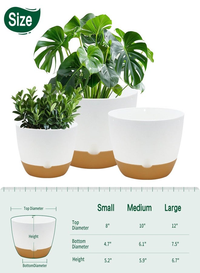 Koalaime Plant Pots 12/10/8 inch Set of 3, Large Modern Planter Pots with Drainage Holes and Saucers, Plastic Self Watering Flower Pots for Indoor Outdoor Plants Flowers - Image 2