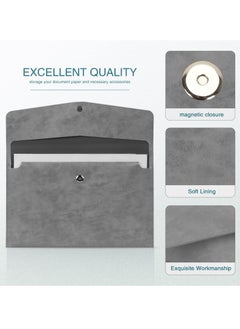 SYOSI File Folder, PU Leather A4 Document Holder File Organizer Filing Envelope Portfolio Case Tablet Sleeve with Magnetic Snap Closure for Home School Office Stationery Grey  - Image 2