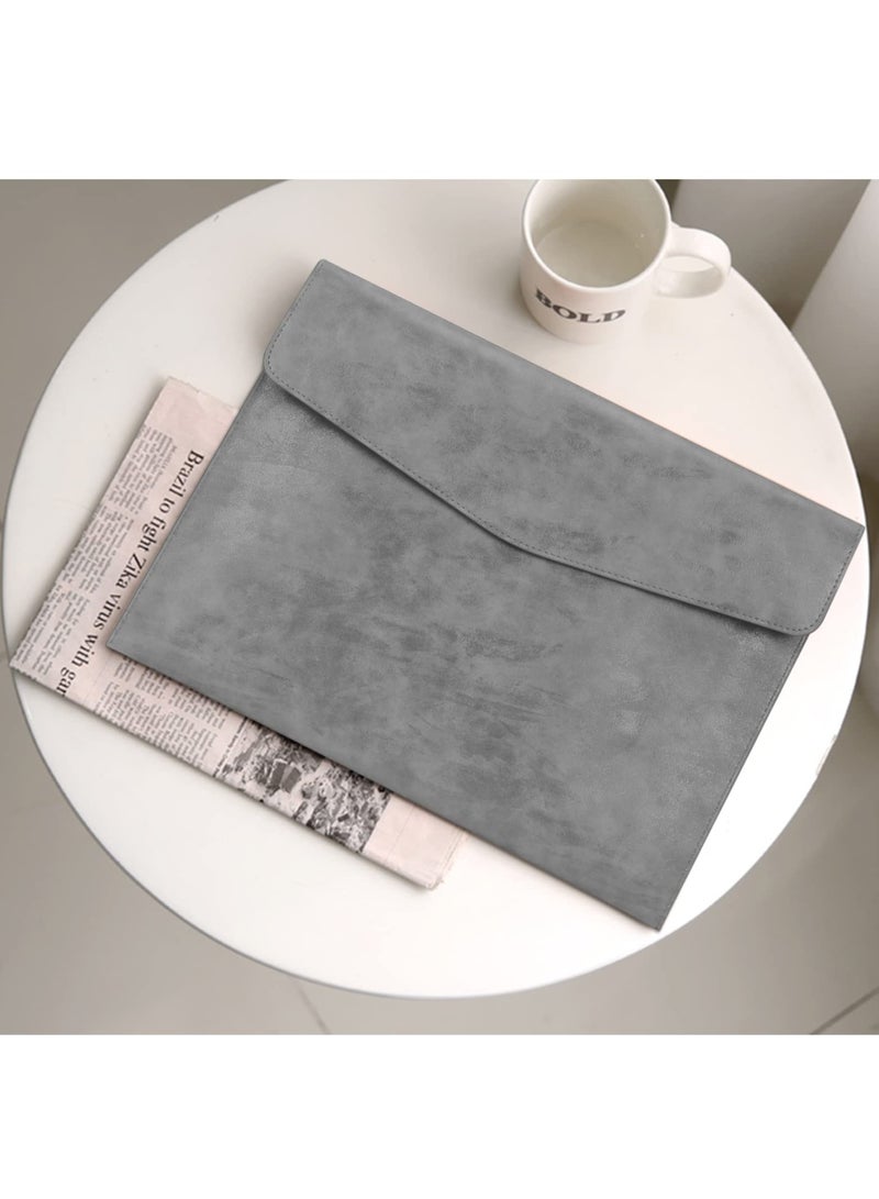 File Folder, PU Leather A4 Document Holder File Organizer Filing Envelope Portfolio Case Tablet Sleeve with Magnetic Snap Closure for Home School Office Stationery Grey