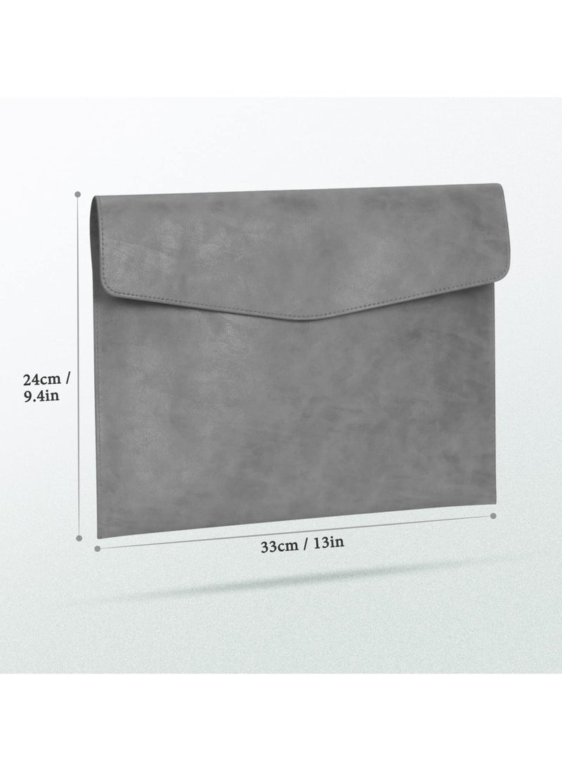 File Folder, PU Leather A4 Document Holder File Organizer Filing Envelope Portfolio Case Tablet Sleeve with Magnetic Snap Closure for Home School Office Stationery Grey
