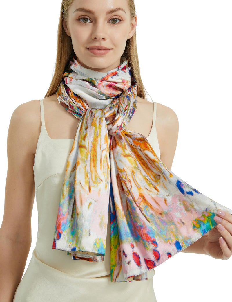PANTONIGHT Scarfs for Women Fashion Long Floral Scarf Lightweight Silk Feeling Head Scarf Printing Shawls Double Sides (2808) - Image 3