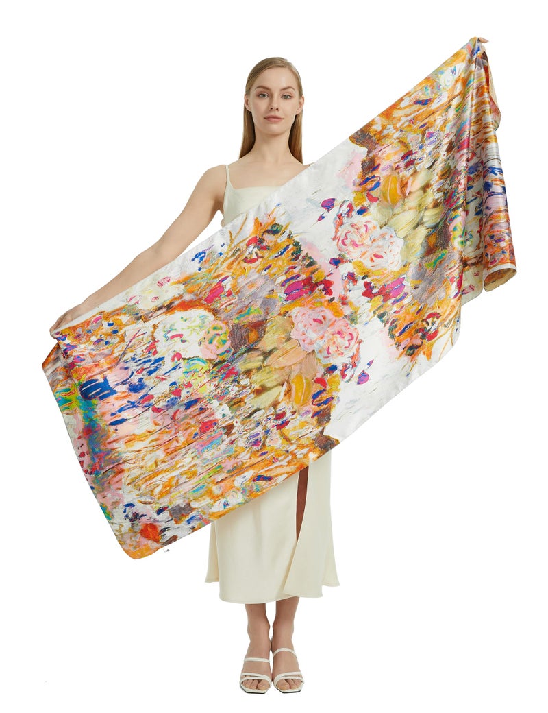 PANTONIGHT Scarfs for Women Fashion Long Floral Scarf Lightweight Silk Feeling Head Scarf Printing Shawls Double Sides (2808) - Image 5