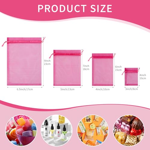 Crweety 50 Pcs Pink Organza Gift Bags 5x7 Inch, Small Mesh Bags Drawstring Jewelry Pouch Bags Goody Bags for Valentine Gifts Candy Wedding Party Favor - Image 2