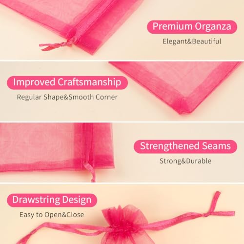 Crweety 50 Pcs Pink Organza Gift Bags 5x7 Inch, Small Mesh Bags Drawstring Jewelry Pouch Bags Goody Bags for Valentine Gifts Candy Wedding Party Favor - Image 3