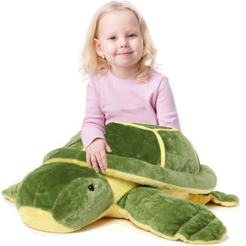 MorisMos 33 inch Giant Turtle Stuffed Animal Big Fluffy Stuffed Turtle Plush Pillow Toy Large Soft Sea Turtle Stuffed Animal Plush Gift for Kids Boys Girls Birthday Chrismas Green - Image 1