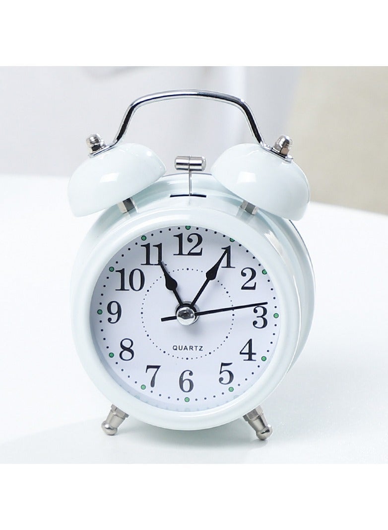 White Twin Bell Analog Alarm Clock, Silent Non-Ticking Quartz Clock for Bedroom - Image 1