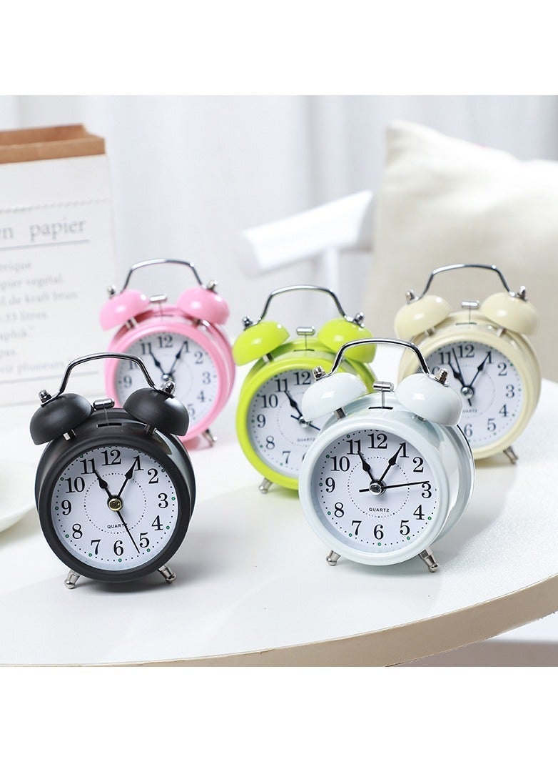 White Twin Bell Analog Alarm Clock, Silent Non-Ticking Quartz Clock for Bedroom - Image 3