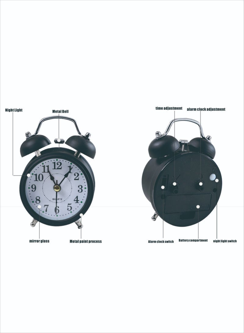 White Twin Bell Analog Alarm Clock, Silent Non-Ticking Quartz Clock for Bedroom - Image 4