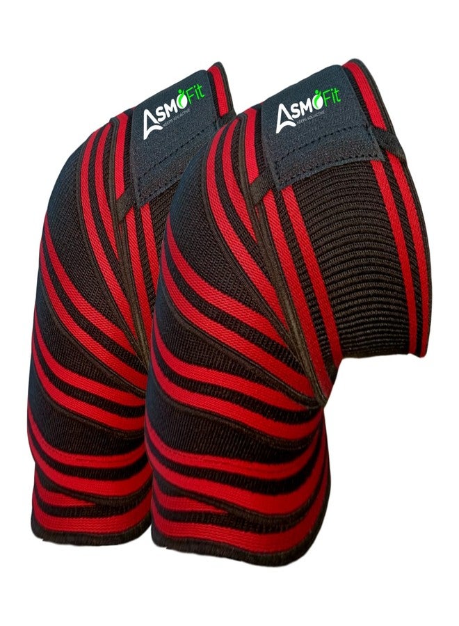 Asmofit أربطة الركبة Asmofit شديدة التحمل لرفع الأثقال - مجموعة أحزمة دعم ضاغطة لتمارين الصالة الرياضية، القرفصاء، الكروسفت، رفع الأثقال، الرفعة الميتة - للرجال والنساء (أحمر، طول مترين، زوج واحد) - Image 1