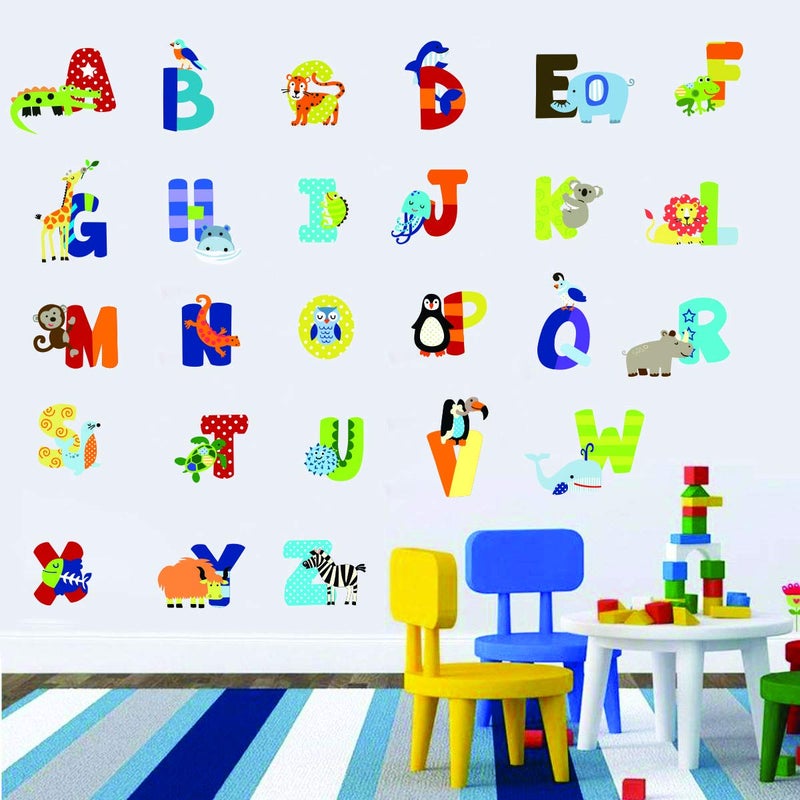 Decor Villa PVC Vinyl ABCD 3D Wall Sticker JUST Peel Stick New Modern Art Trendy Wall Stickers for Home Decoration Living RoomOffice Bedroom etc Size 58 CM X 35 CM Multicolor