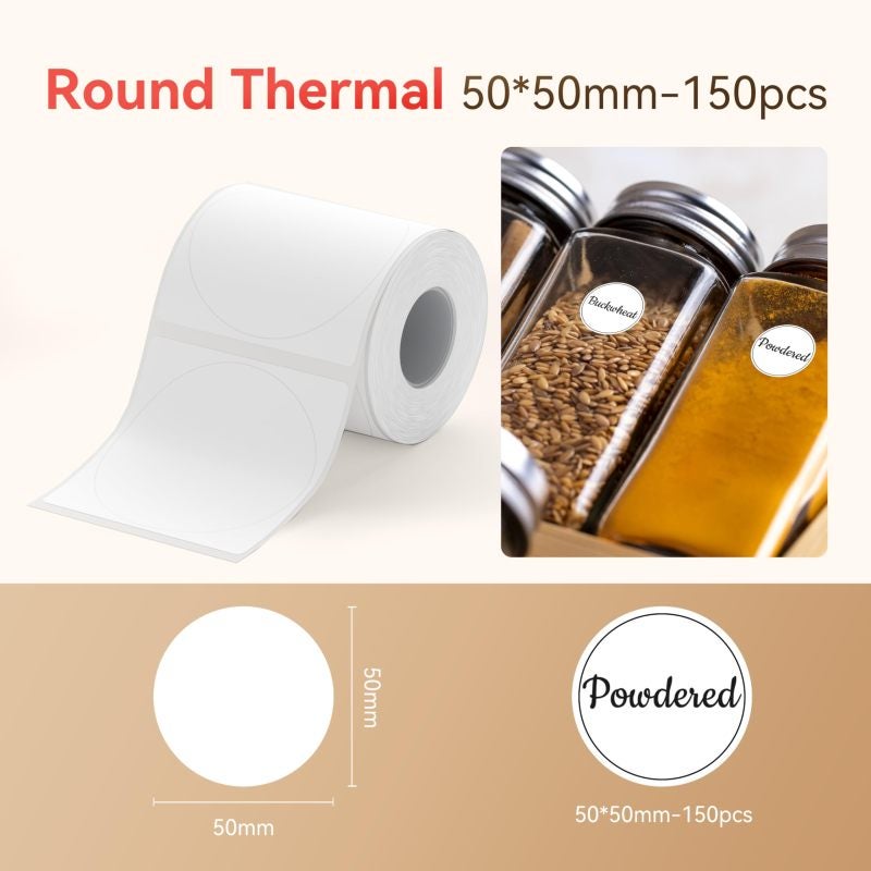 Thermal Labels 50x50mm Waterproof Tear-Proof Round Self-Adhesive Thermal Stickers - 450 Labels 3 Rolls For Home Office Retail Small Business - Image 2