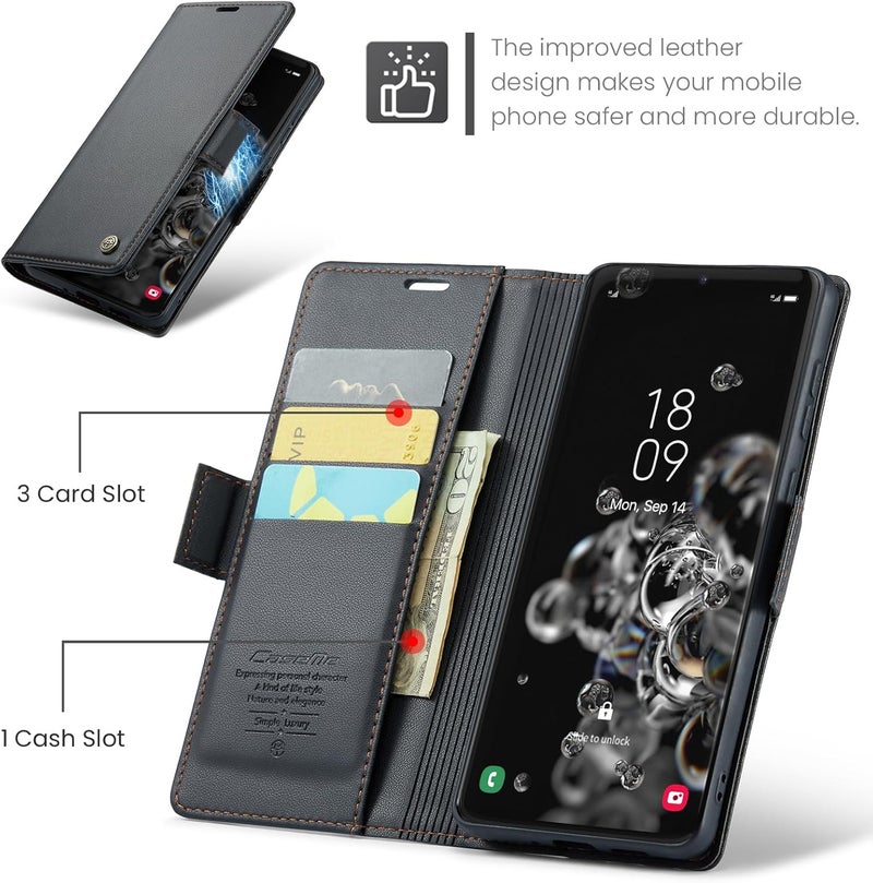 Rerzoiro Case for Samsung Galaxy S20 Ultra Case, Case Premium PU Leather [RFID Blocking] Wallet Flip Folio Case with Card Holder and Magnetic Kickstand Cover for Samsung S20 Ultra, Black - Image 3