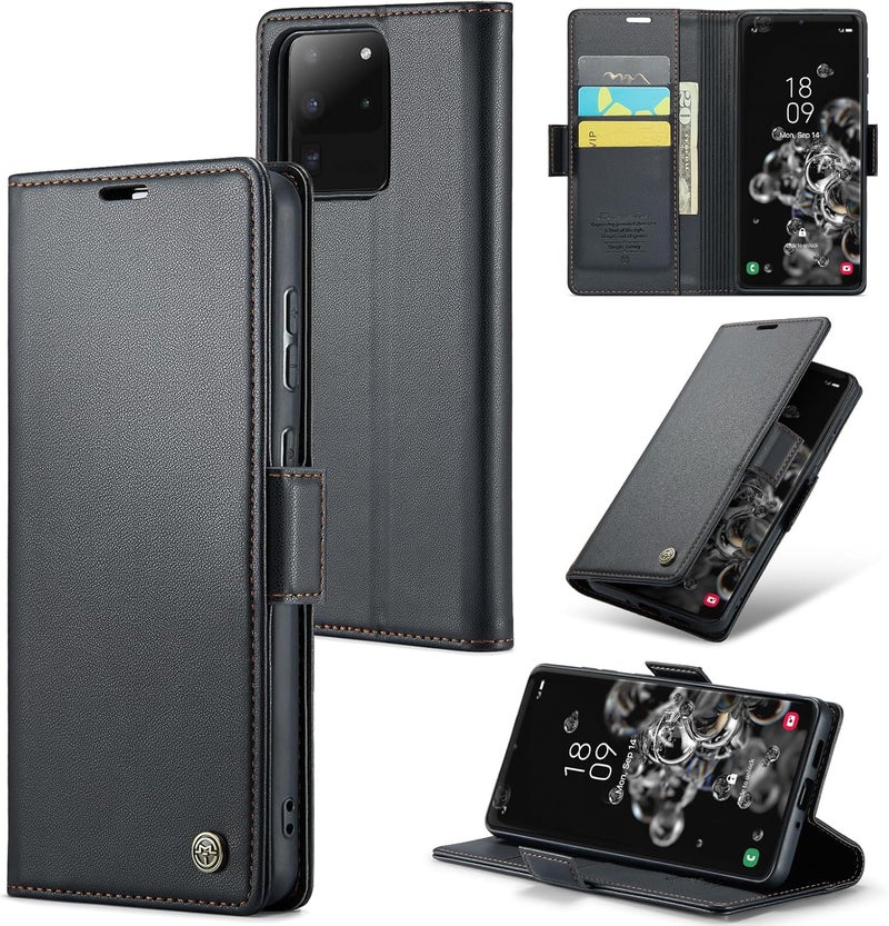 Rerzoiro Case for Samsung Galaxy S20 Ultra Case, Case Premium PU Leather [RFID Blocking] Wallet Flip Folio Case with Card Holder and Magnetic Kickstand Cover for Samsung S20 Ultra, Black - Image 1