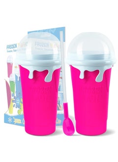 TIGER Set of 2 DIY Slushy Maker Cups || 500ml Reusable Quick-Freeze Smoothie & Milkshake Cup with Squeeze-to-Freeze Design, Ideal for Juices, Cold Drinks & Icy Treats – Pink  - Image 1