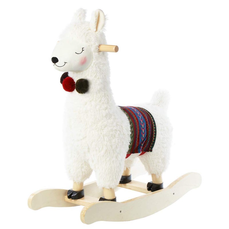 labebe Baby Rocking Horse Wooden Plush Stuffed Rocking Animals White Kid Ride on Toys for 13 Years Old Llama Rocking Horse for GirlBoy ToddlerInfant Rocker for Nursery Kid Riding ToysHorse - Image 1
