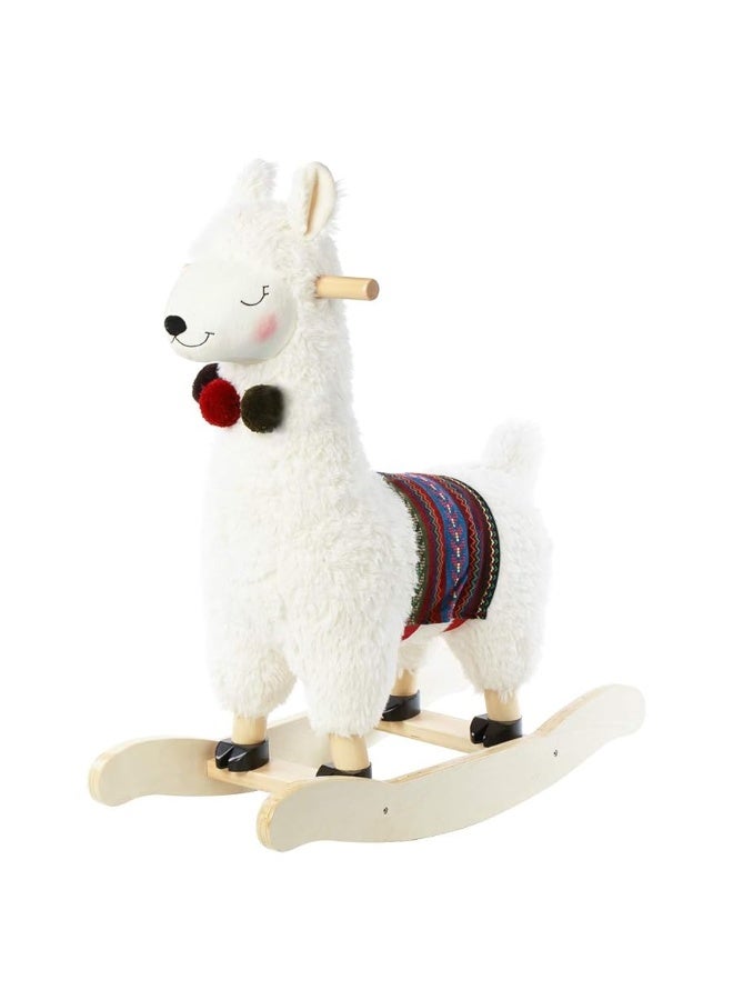 labebe Baby Rocking Horse Wooden Plush Stuffed Rocking Animals White Kid Ride on Toys for 13 Years Old Llama Rocking Horse for GirlBoy ToddlerInfant Rocker for Nursery Kid Riding ToysHorse - Image 5
