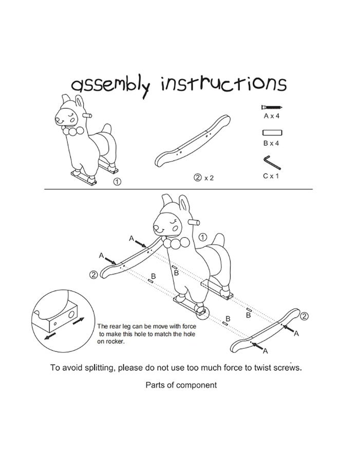 labebe Baby Rocking Horse Wooden Plush Stuffed Rocking Animals White Kid Ride on Toys for 13 Years Old Llama Rocking Horse for GirlBoy ToddlerInfant Rocker for Nursery Kid Riding ToysHorse - Image 4