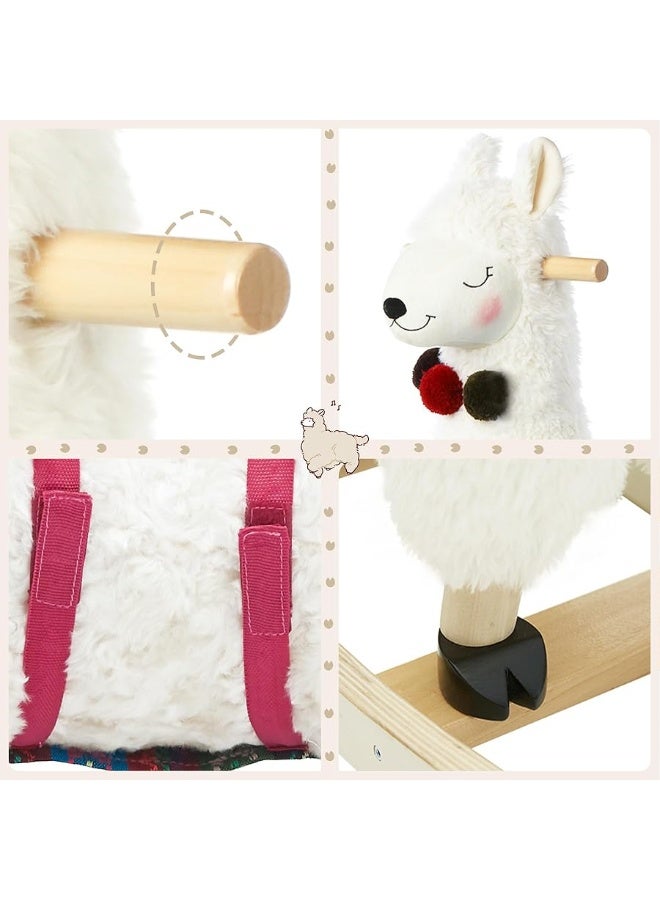 labebe Baby Rocking Horse Wooden Plush Stuffed Rocking Animals White Kid Ride on Toys for 13 Years Old Llama Rocking Horse for GirlBoy ToddlerInfant Rocker for Nursery Kid Riding ToysHorse - Image 3