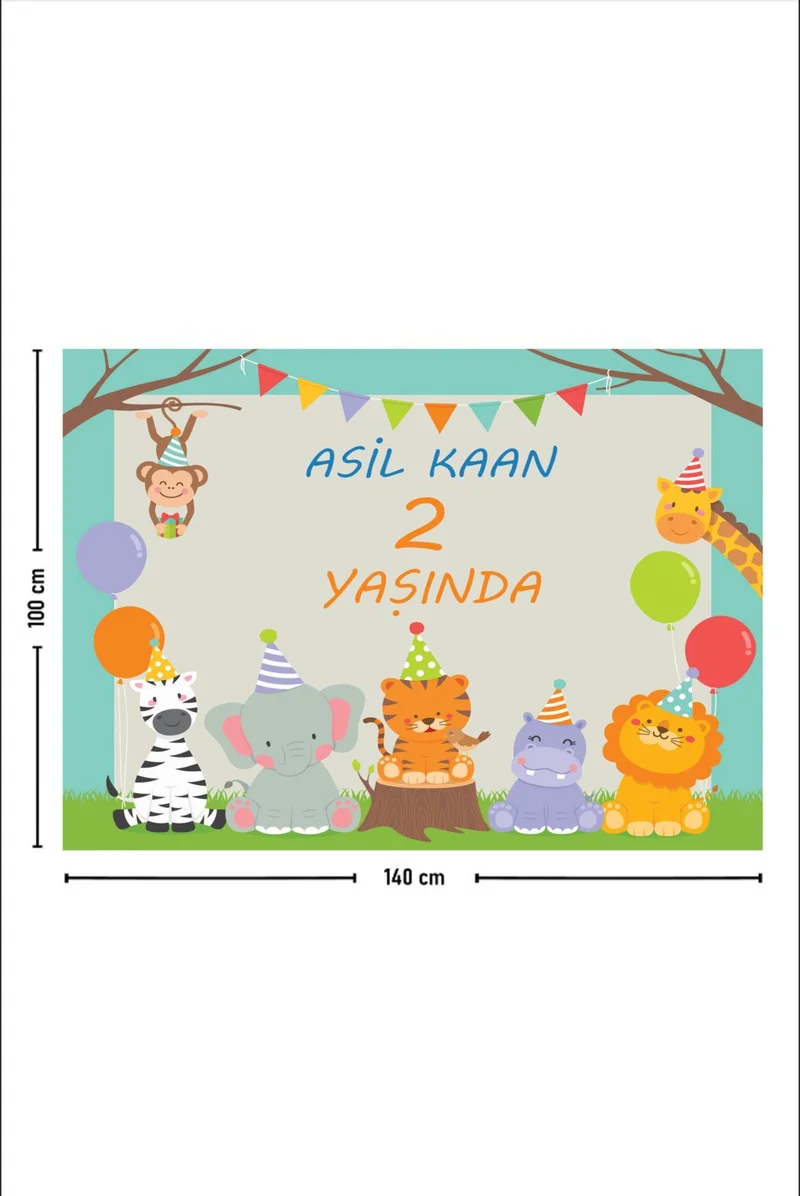 Erays Home Personalized Male Name Animals Safari Concept Birthday Party Wall Covering Tapestry