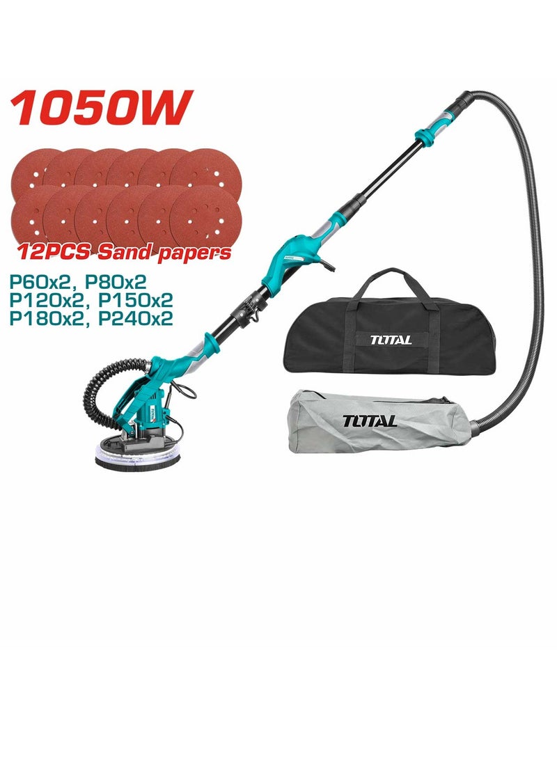 TOTAL TOTAL Drywall Sander 1050W with LED Lights, 600-2600rpm, 215mm Grinding Pad, 225mm Sanding Paper, Includes Dust Bag, Extension Bar, Sandpapers & Extra Carbon Brushes – TWS10501  - Image 1