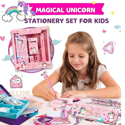 SILLYME 7pcs Unicorn Stationery Set for Girls - Unicorn Pencil Box, Pencils, Crayons, Unicorns Gifts for Girls - Image 4