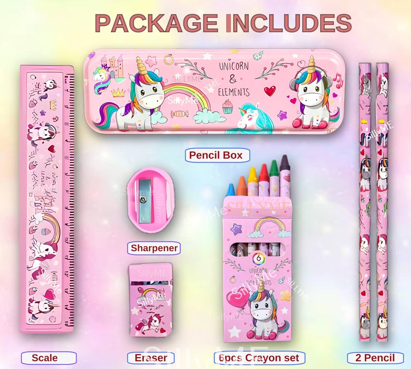 SILLYME 7pcs Unicorn Stationery Set for Girls - Unicorn Pencil Box, Pencils, Crayons, Unicorns Gifts for Girls - Image 3