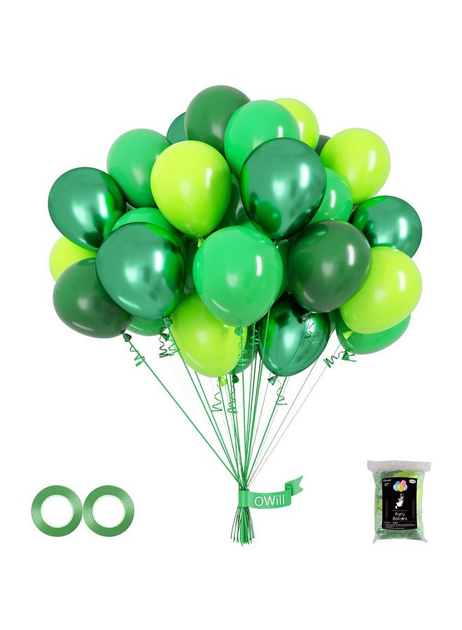 OWill 100Pcs Green Balloons 12 Inches Different Shades Dark Green Emerald Green Lime Green Chrome Metallic Green Latex Balloons For Jungle Safari Party Supplies St. Patrick'S Day Decoration - Image 1
