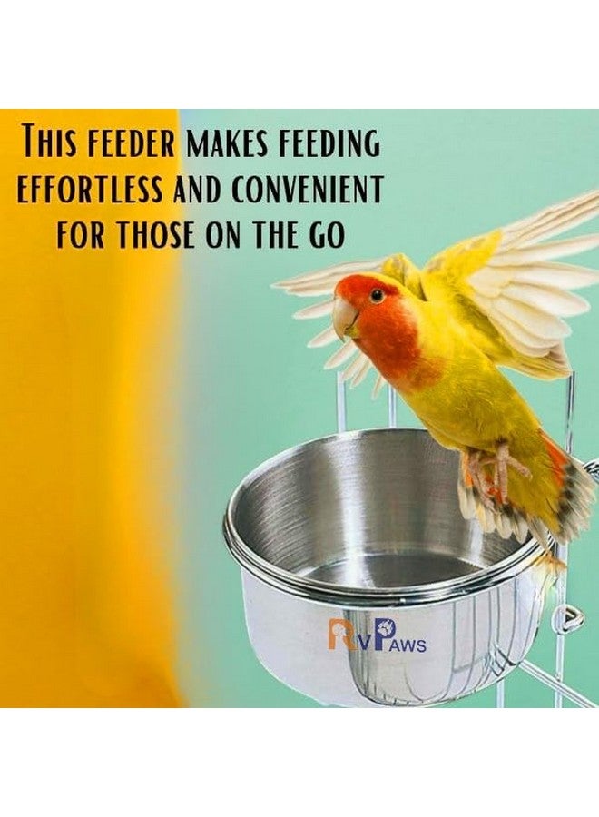 أكواب أطباق تغذية الطيور، حامل وعاء طعام الببغاء - كوب من الفولاذ المقاوم للصدأ، وعاء ماء قفص الطيور للببغاوات الرمادية الأفريقية والكونيور والكوكتيلات والطيور المحبوبة والبادجي والشنشيلة (عبوة خطاف 500 مل من قطعتين) - Image 2