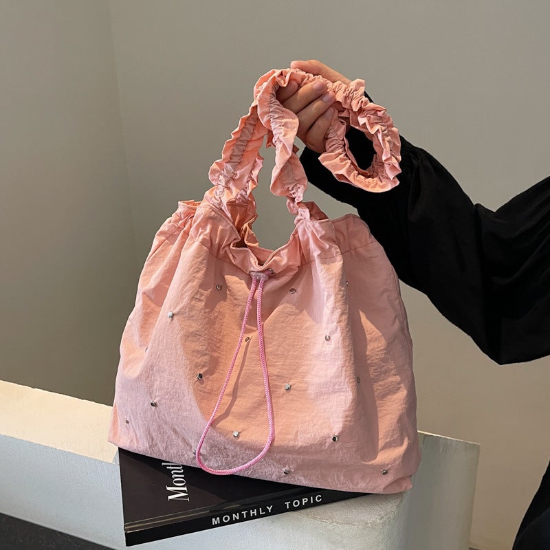 Small Clear Artistic Canvas Bag Women'S Summer Fashionable South Korea Pleated Tote Bag All-Match Large Capacity Bag - Image 2