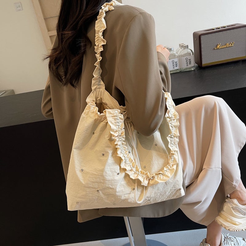 Small Clear Artistic Canvas Bag Women'S Summer Fashionable South Korea Pleated Tote Bag All-Match Large Capacity Bag - Image 5