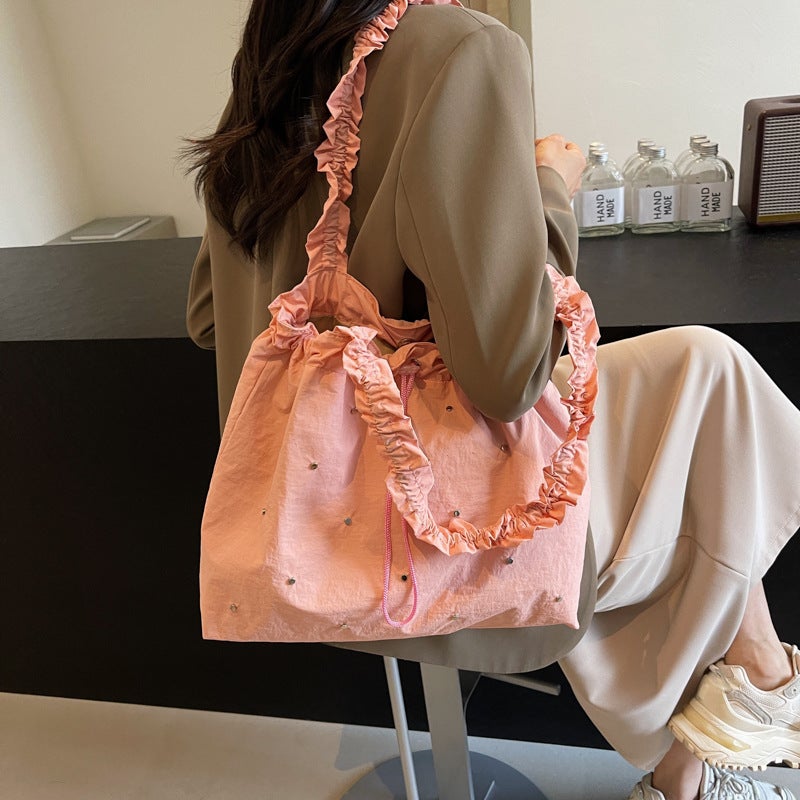 Small Clear Artistic Canvas Bag Women'S Summer Fashionable South Korea Pleated Tote Bag All-Match Large Capacity Bag - Image 3
