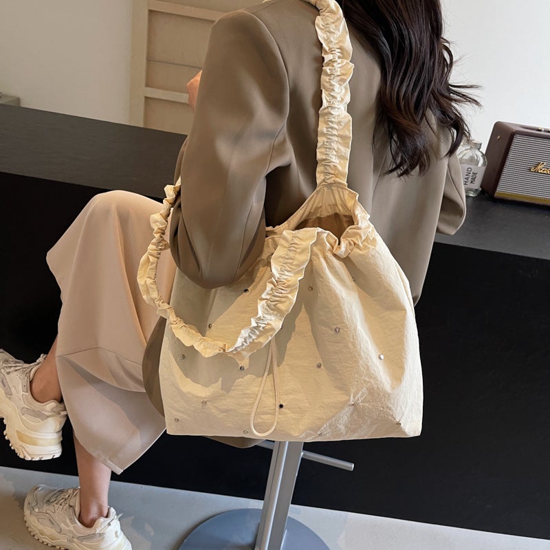 Small Clear Artistic Canvas Bag Women'S Summer Fashionable South Korea Pleated Tote Bag All-Match Large Capacity Bag - Image 4