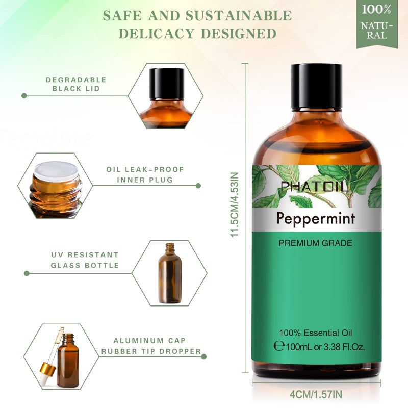 PHATOIL Peppermint Essential Oil, Huge 3.38 Fl Oz Pure and Natural, Premium Grade Essential Oil for Diffuser and Aromatherapy - Image 3