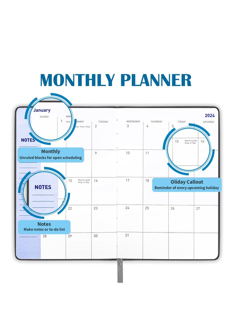INFOSUN 2025-2026 Leather Planner Weekly and Monthly, 18 Months Calendar Book, 2025 Academic Planner From Jan. 2025-June 2026, 2025 Appointment Book, Daily Agenda, Yearly Teachers Planner (5.7 X 8.5" Black)  - Image 4