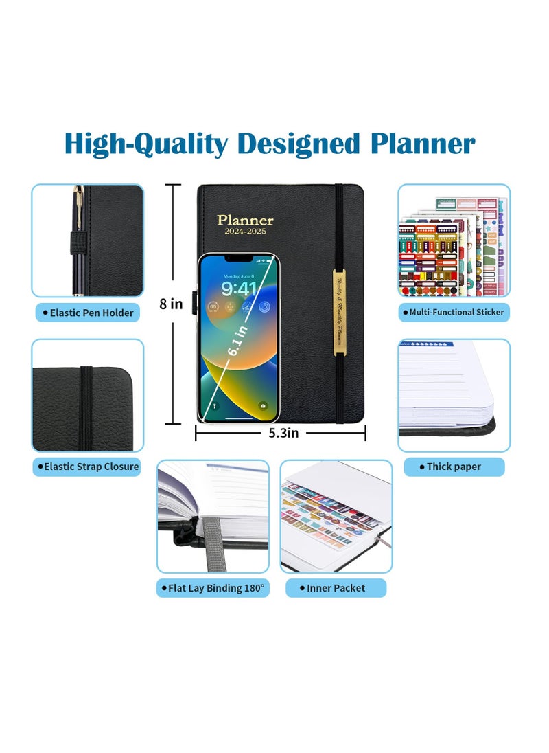 INFOSUN 2025-2026 Leather Planner Weekly and Monthly, 18 Months Calendar Book, 2025 Academic Planner From Jan. 2025-June 2026, 2025 Appointment Book, Daily Agenda, Yearly Teachers Planner (5.7 X 8.5" Black)  - Image 2