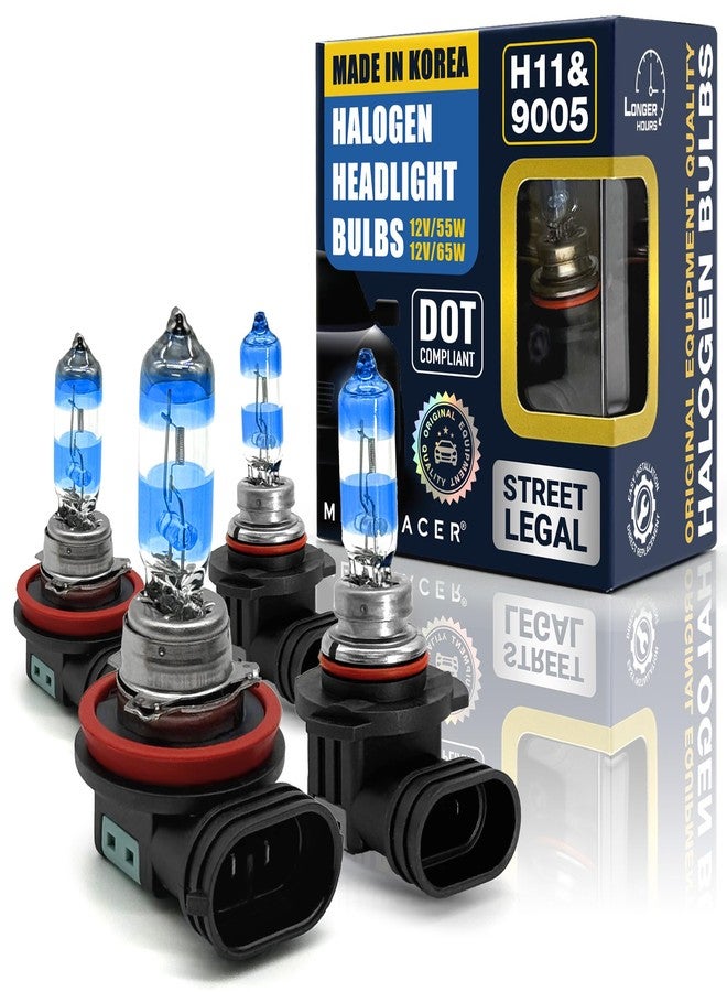 Mega Racer Premium OEM H11 9005 Halogen Headlight Bulbs Combo (4 Bulbs) - Street-Legal & DOT Compliant for On-Road Use, Automotive Car Light Replacement, 12V 55W/65W, Low & High Beam, Plug & Play - Made in Korea - Image 1