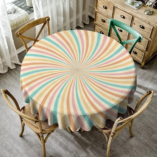 JanJCurt Retro Sunset Tablecloth, Vintage 1960 1970s Style Pastel Colors Summer Sunburst Print Table Cloth Cover for Picnic Party Holiday Home, Round(36x36in) - Image 1