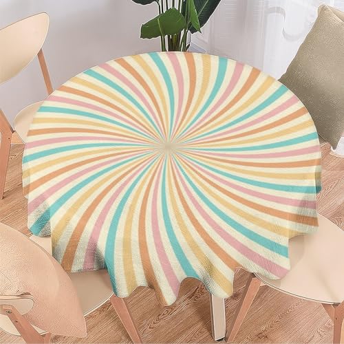 JanJCurt Retro Sunset Tablecloth, Vintage 1960 1970s Style Pastel Colors Summer Sunburst Print Table Cloth Cover for Picnic Party Holiday Home, Round(36x36in) - Image 2