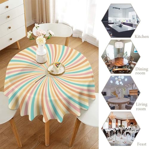 JanJCurt Retro Sunset Tablecloth, Vintage 1960 1970s Style Pastel Colors Summer Sunburst Print Table Cloth Cover for Picnic Party Holiday Home, Round(36x36in) - Image 4