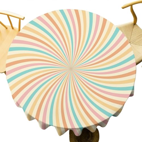 JanJCurt Retro Sunset Tablecloth, Vintage 1960 1970s Style Pastel Colors Summer Sunburst Print Table Cloth Cover for Picnic Party Holiday Home, Round(36x36in) - Image 5